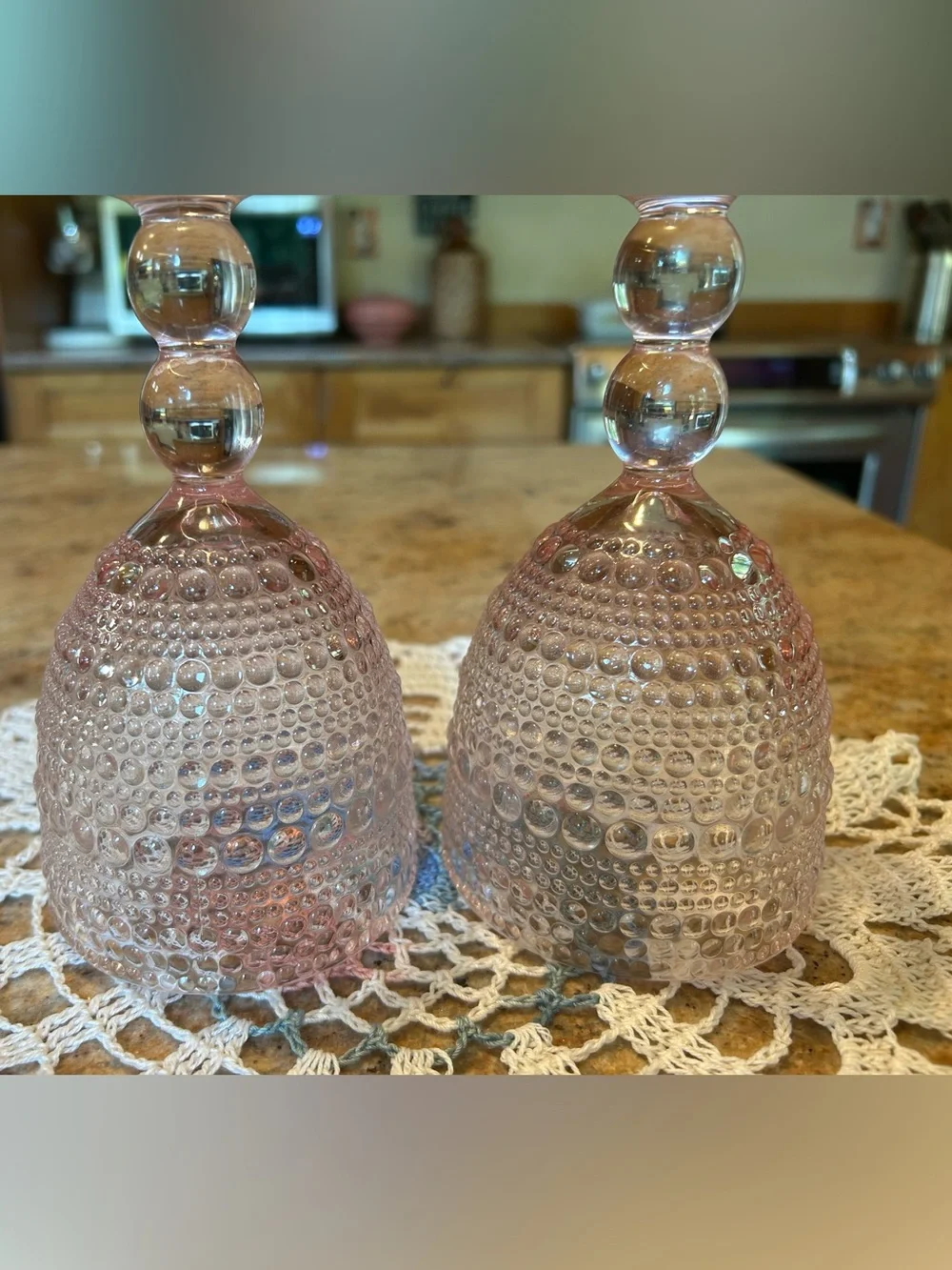 Set of 2 Pink Depression Glass Hobnail Bubble Goblets 12oz 6.50” tall 3.5” wide